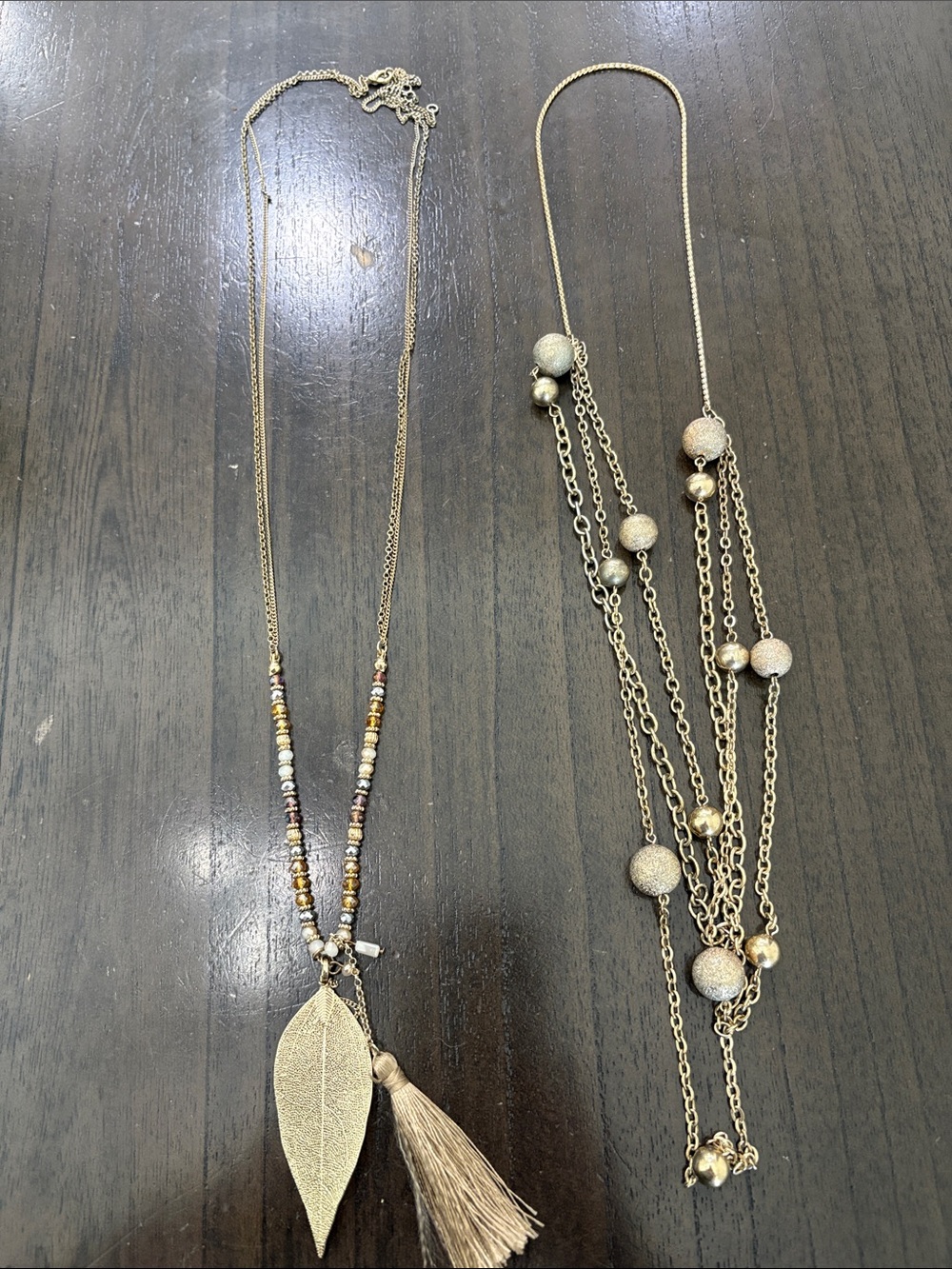 Gold-Tone Leaf Tassel Long Necklace - Women Jewelry